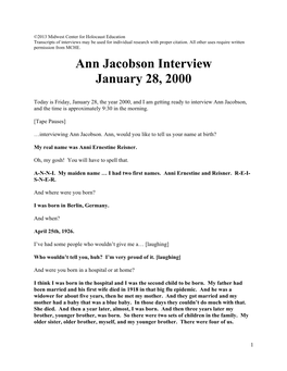Ann Jacobson Interview January 28, 2000