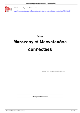 Marovoay Et Maevatanàna Connectées
