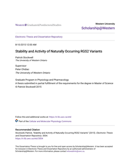 Stability and Activity of Naturally Occurring RGS2 Variants