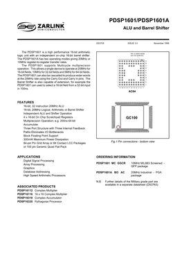 PDSP1601/PDSP1601A PDSP1601/PDSP1601A ALU and Barrel Shifter