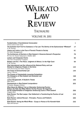 Waikato Law Review Taumauri Volume 19, 2011