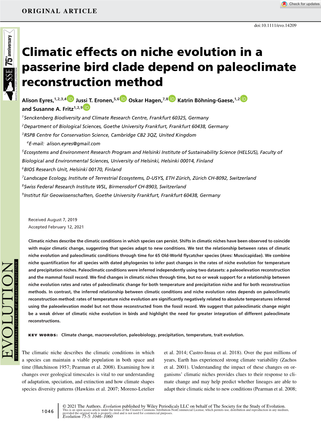 Climatic Effects on Niche Evolution in a Passerine Bird Clade Depend on Paleoclimate Reconstruction Method