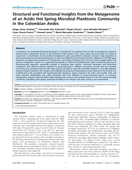 Structural and Functional Insights from the Metagenome of an Acidic Hot Spring Microbial Planktonic Community in the Colombian Andes