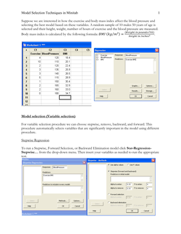 Model Selection Techniques in Minitab 1 Suppose We Are