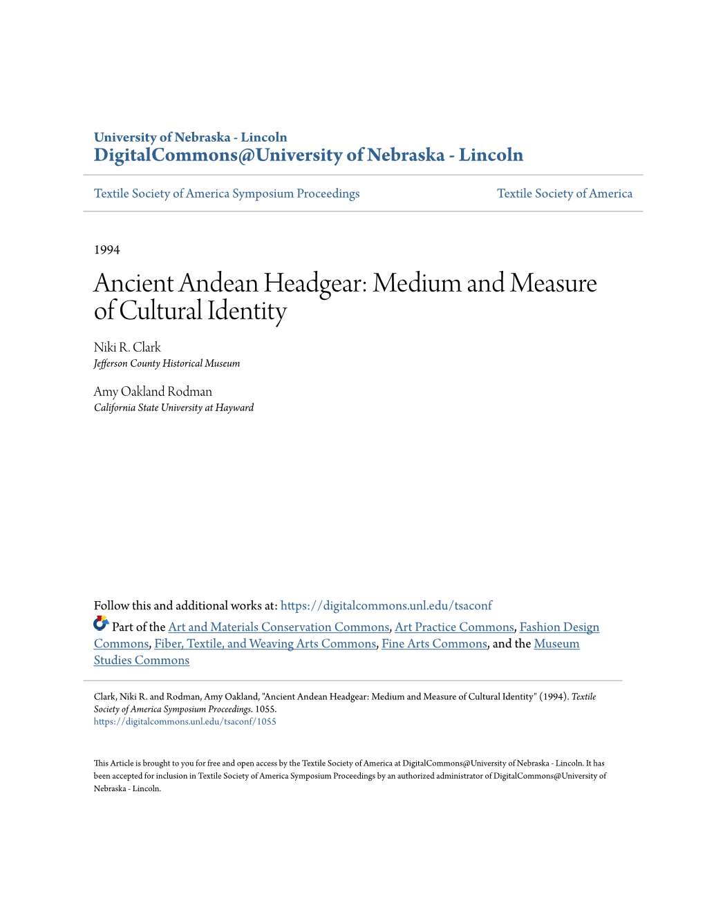 Ancient Andean Headgear: Medium and Measure of Cultural Identity Niki R