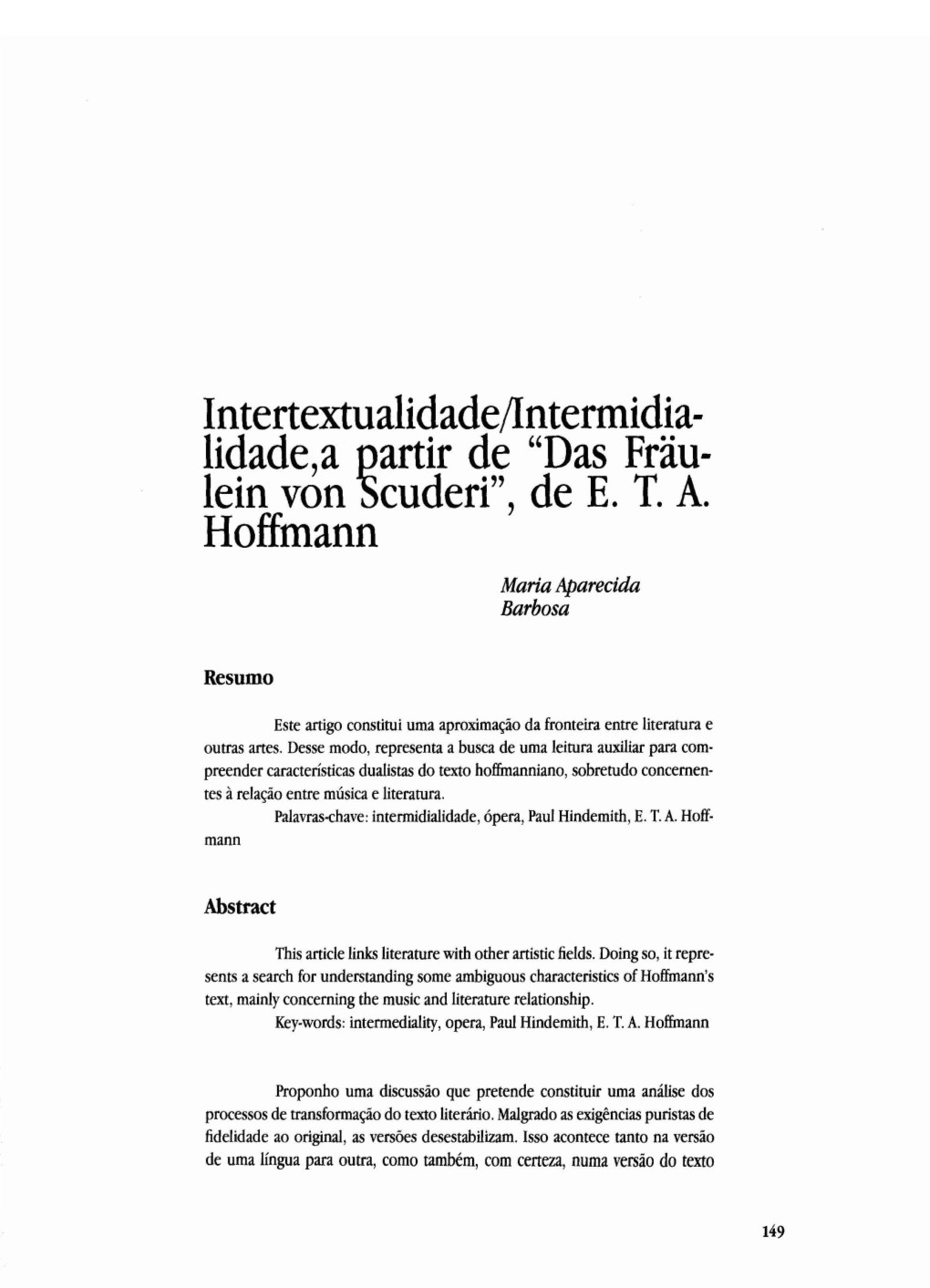 Intertextualidade/Intermidialidade, Apartir De "Das Fraulein Von