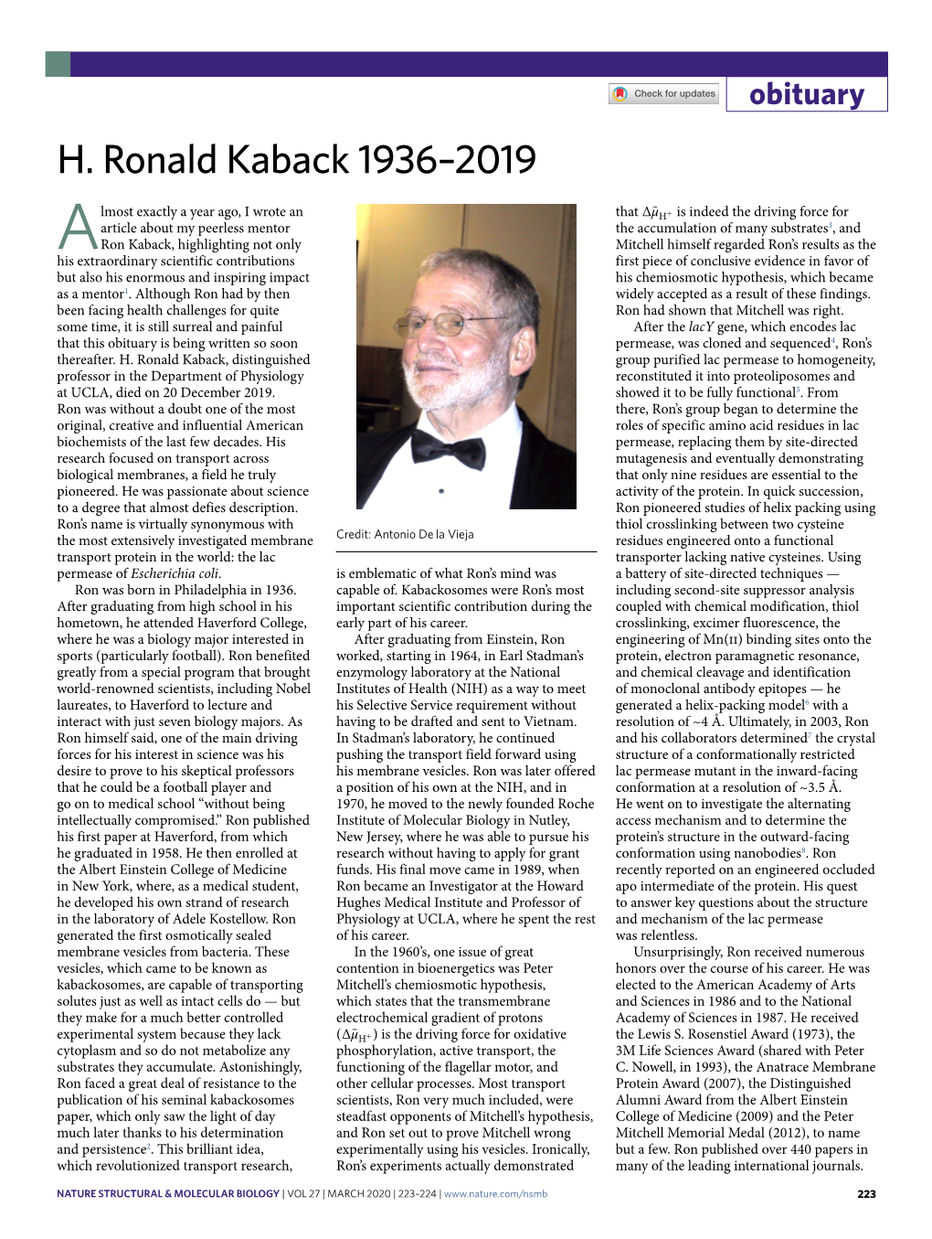H. Ronald Kaback 1936–2019