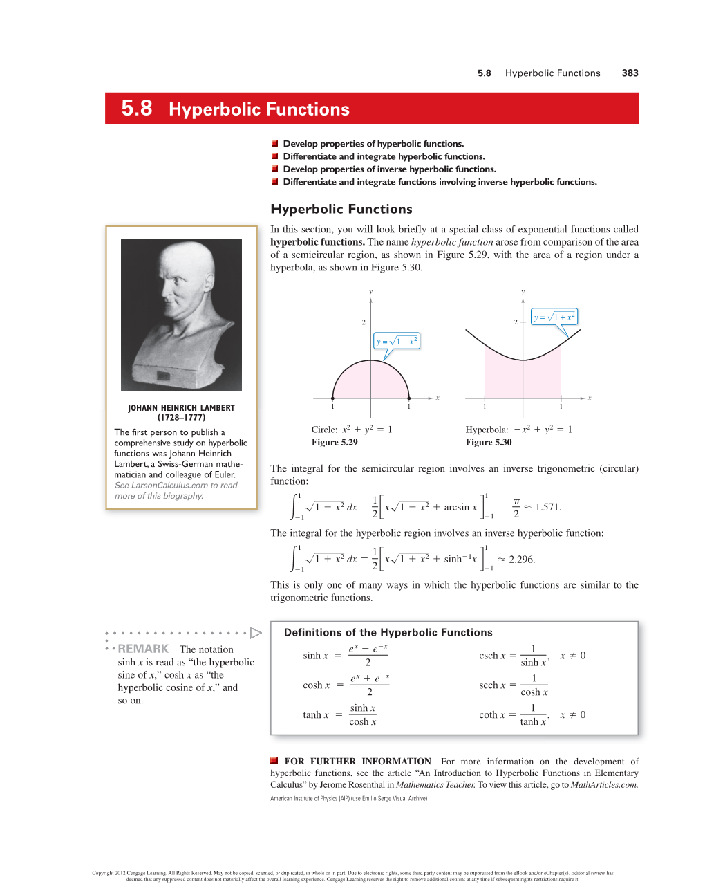 5.8 Hyperbolic Functions 383