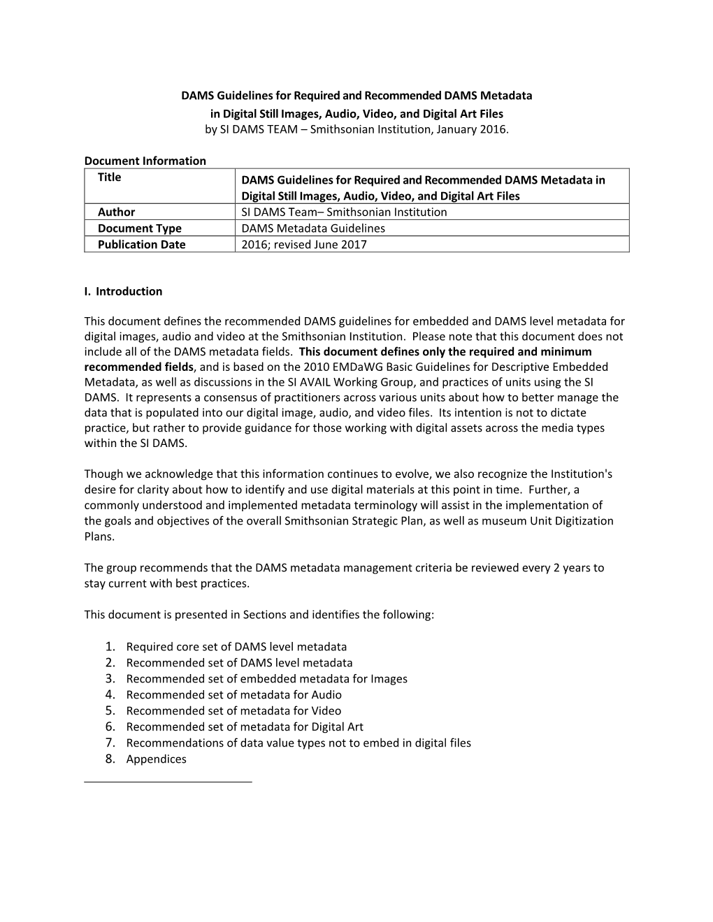 Smithsonian Institution DAMS Metadata Guidelines