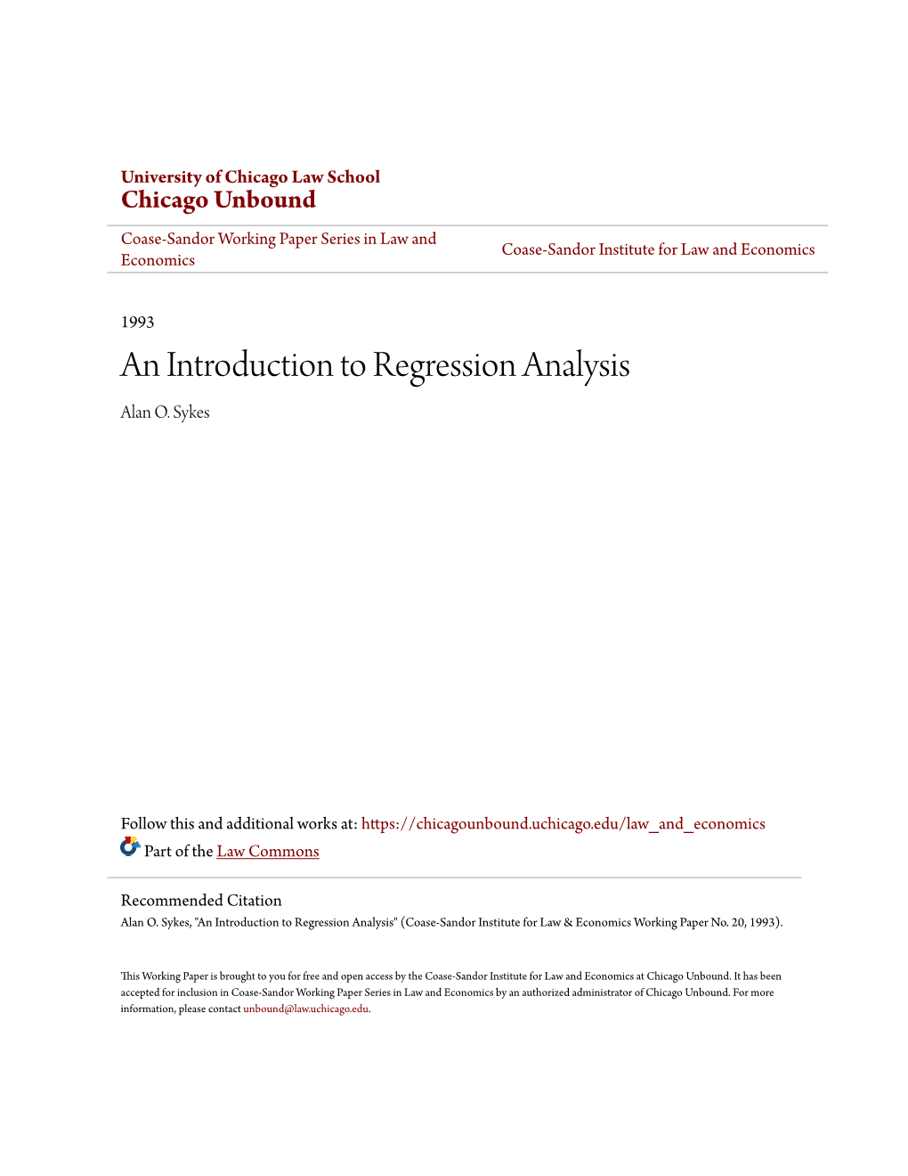 An Introduction to Regression Analysis Alan O