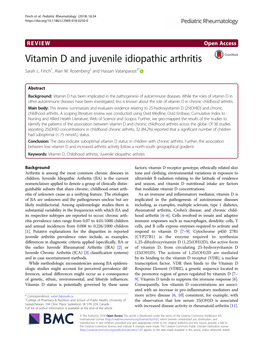 Vitamin D and Juvenile Idiopathic Arthritis Sarah L