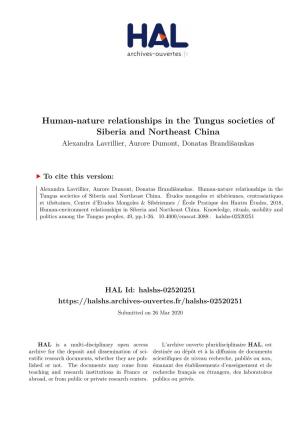 Human-Nature Relationships in the Tungus Societies of Siberia and Northeast China Alexandra Lavrillier, Aurore Dumont, Donatas Brandišauskas