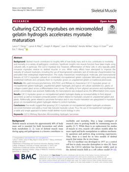 Culturing C2C12 Myotubes on Micromolded Gelatin Hydrogels Accelerates Myotube Maturation Lance T