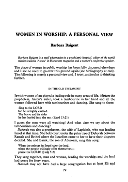 Barbara Baigent, "Women in Worship: a Personal View," Christian