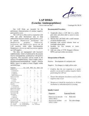 LAP DISKS (Leucine Aminopeptidase) - for in Vitro Use Only - Catalogue No