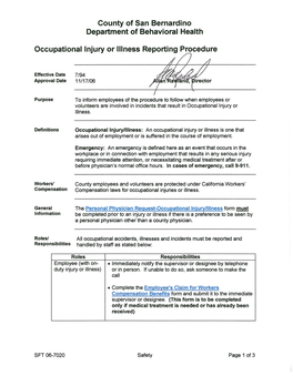 Occupational Injury Or Illness Reporting Procedure