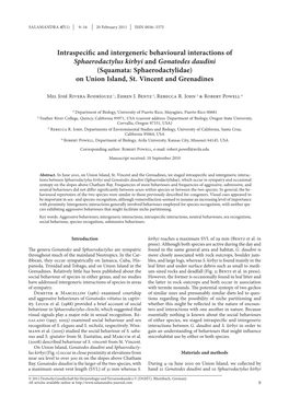 Intraspecific and Intergeneric Behavioural Interactions of Sphaerodactylus Kirbyi and Gonatodes Daudini (Squamata: Sphaerodactylidae) on Union Island, St