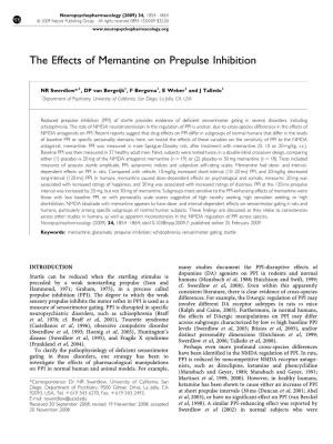 The Effects of Memantine on Prepulse Inhibition