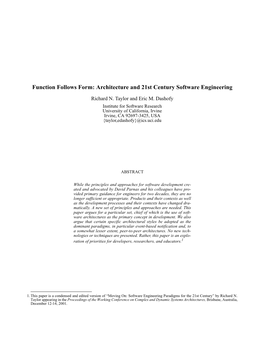 Function Follows Form: Architecture and 21St Century Software Engineering