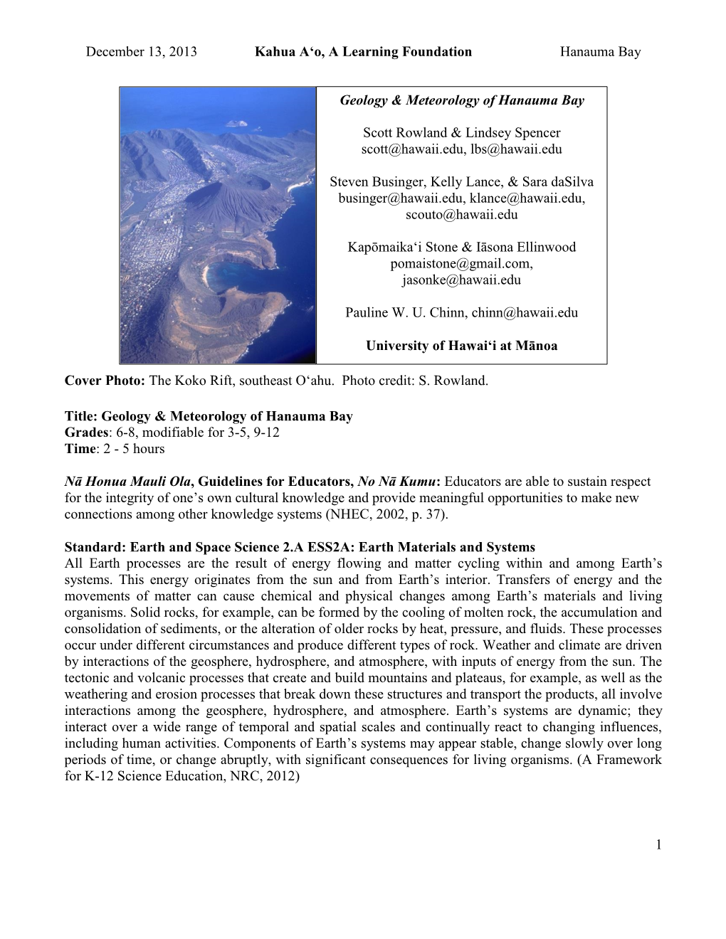 Geology and Meteorology of Hanauma