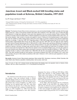 American Avocet and Black-Necked Stilt Breeding Status and Population