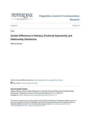 Gender Differences in Intimacy, Emotional Expressivity, and Relationship Satisfaction