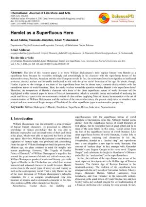 Hamlet As a Superfluous Hero