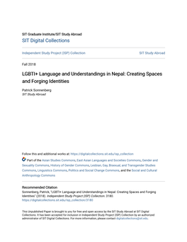 LGBTI+ Language and Understandings in Nepal: Creating Spaces and Forging Identities