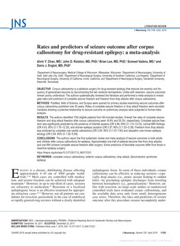 Rates and Predictors of Seizure Outcome After Corpus Callosotomy for Drug-Resistant Epilepsy: a Meta-Analysis