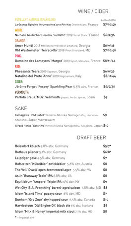 Wine / Cider Sake Draft Beer