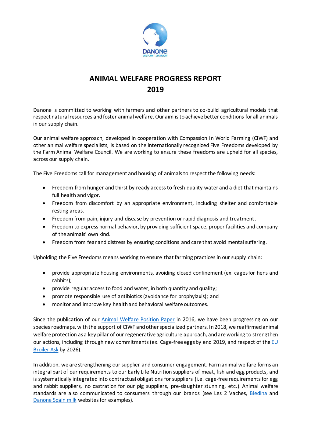 Danone Animal Welfare Progress Report 2019