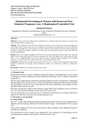 Endometrial Scratching in Women with Recurrent First Trimester Pregnancy Loss: a Randomized Controlled Trial