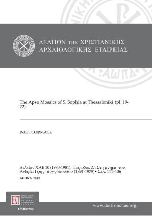 The Apse Mosaics of S. Sophia at Thessaloniki (Pl. 19- 22)