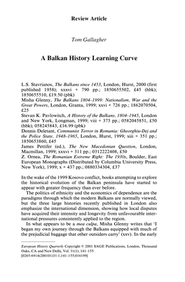 A Balkan History Learning Curve