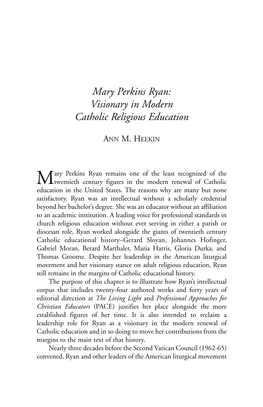 Mary Perkins Ryan: Visionary in Modern Catholic Religious Education