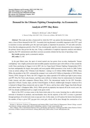 Demand for the Ultimate Fighting Championship: an Econometric