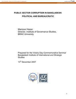 Public Sector Corruption in Bangladesh: Political and Bureaucratic