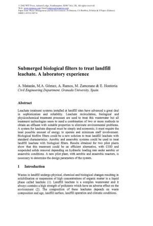 Submerged Biological Filters to Treat Landfill Leachate. a Laboratory Experience