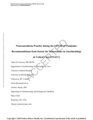 Neuroanesthesia Practice During the COVID-19 Pandemic COVID-19 the During Practice Neuroanesthesia © of Recommendations Alana M