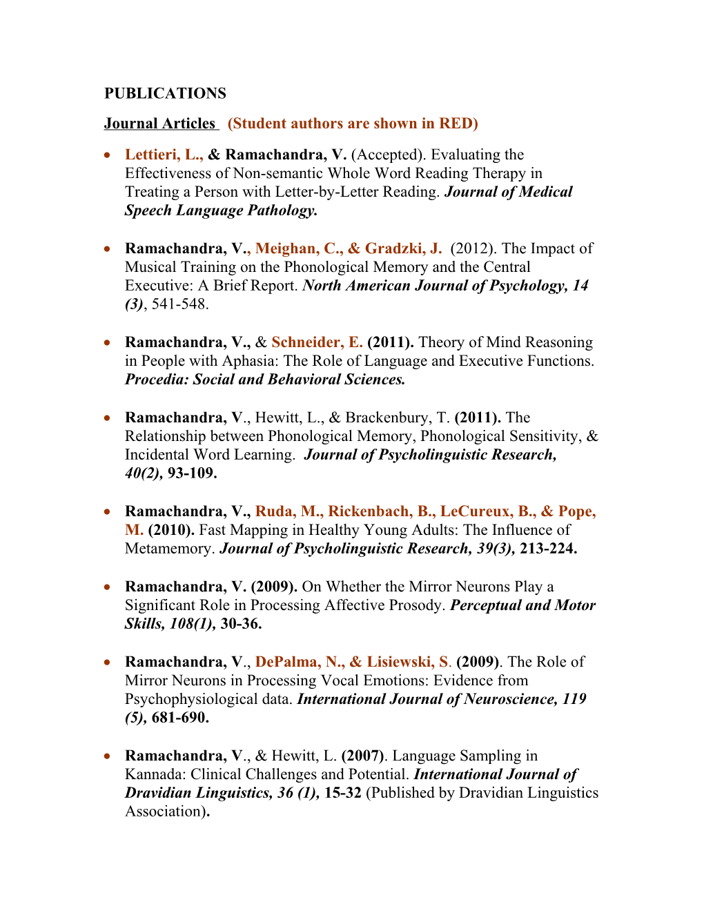 Journal Articles (Student Authors Are Shown in RED)