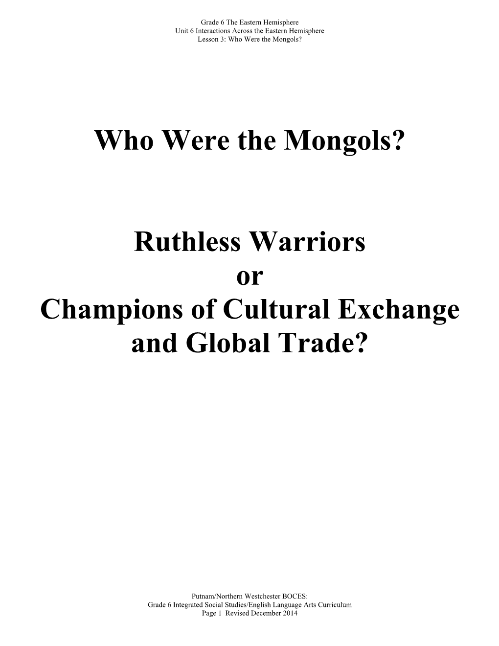 Who Were the Mongols?