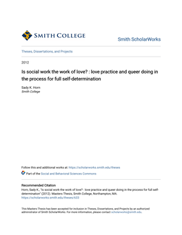 Is Social Work the Work of Love? : Love Practice and Queer Doing in the Process for Full Self-Determination