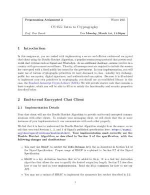 CS 255: Intro to Cryptography 1 Introduction 2 End-To-End