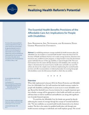 The Essential Health Benefits Provisions of the Affordable Care Act: Implications for People with Disabilities