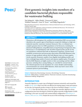 First Genomic Insights Into Members of a Candidate Bacterial Phylum Responsible for Wastewater Bulking