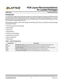 PCB Layout Recommendations for QFN Packages” to “PCB Layout Recommendations for Leaded Packages”