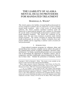 The Liability of Alaska Mental Health Providers for Mandated Treatment