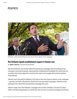 Ron Desantis Signals Establishment Support in Senate Race - POLITICO