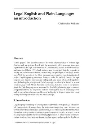 Legal English and Plain Language: an Introduction Christopher Williams