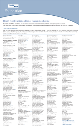 Health First Foundation Donor Recognition Listing